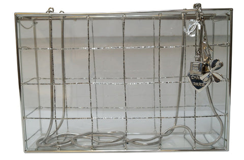 CHANEL Plastic Box Chain Grid Clear Shoulder Bag Rare