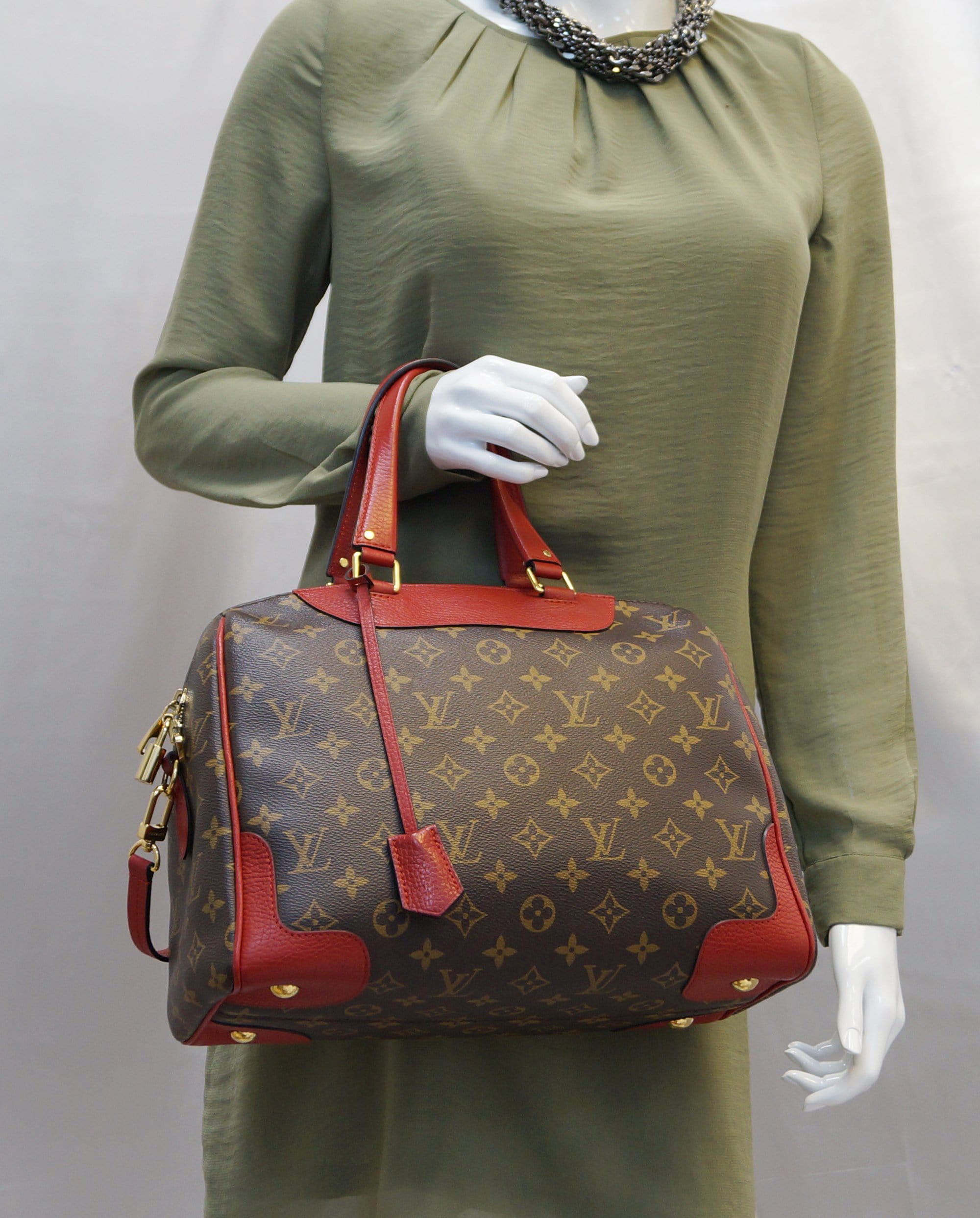 Louis Vuitton Retiro NM 872268 Red Monogram Coquelicot 2way Brown Coated  Canvas Shoulder Bag, Louis Vuitton
