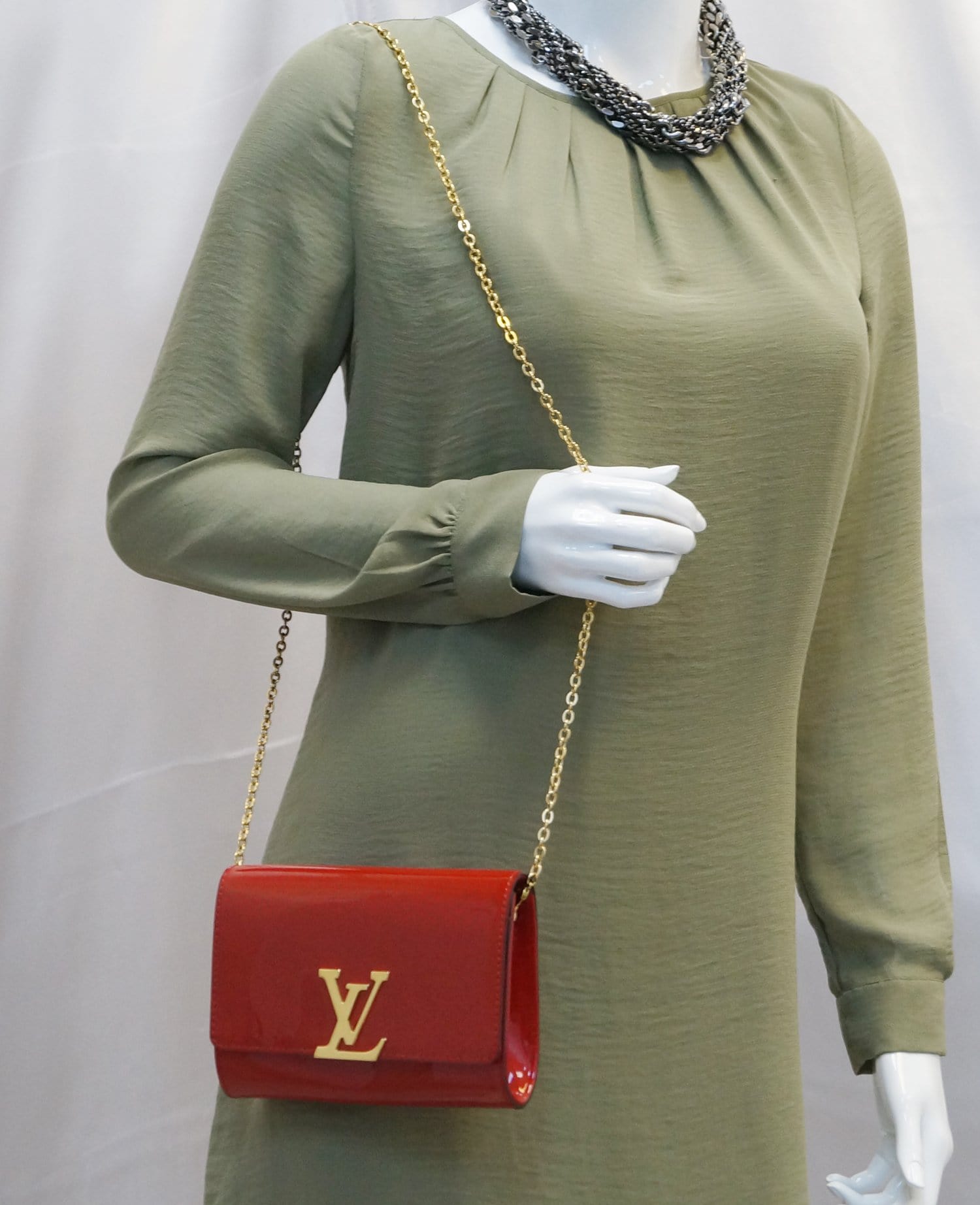 Louis Vuitton Red Vernis Leather Louise Clutch Bag