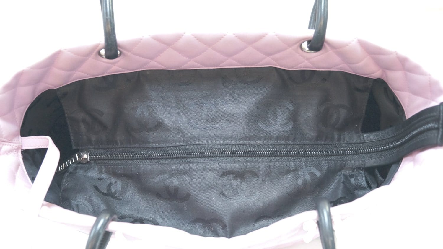 Chanel Cambon Pink Black Lambs Leather Large Shoulder Tote Bag