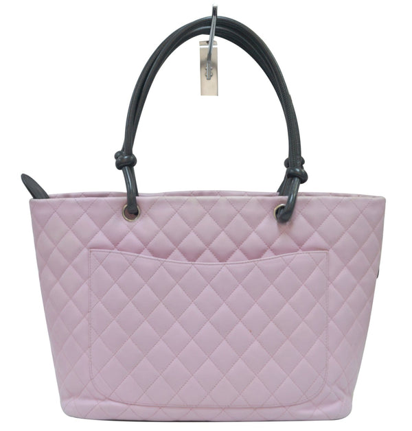 Chanel Tote Bag Quilted Leather Cambon Pink & Black - strap