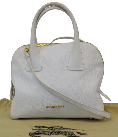 BURBERRY Grainy Leather White Bowling Shoulder Bag