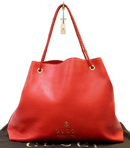 GUCCI Calfskin Large Braided Handle Gifford Tote Bag Red
