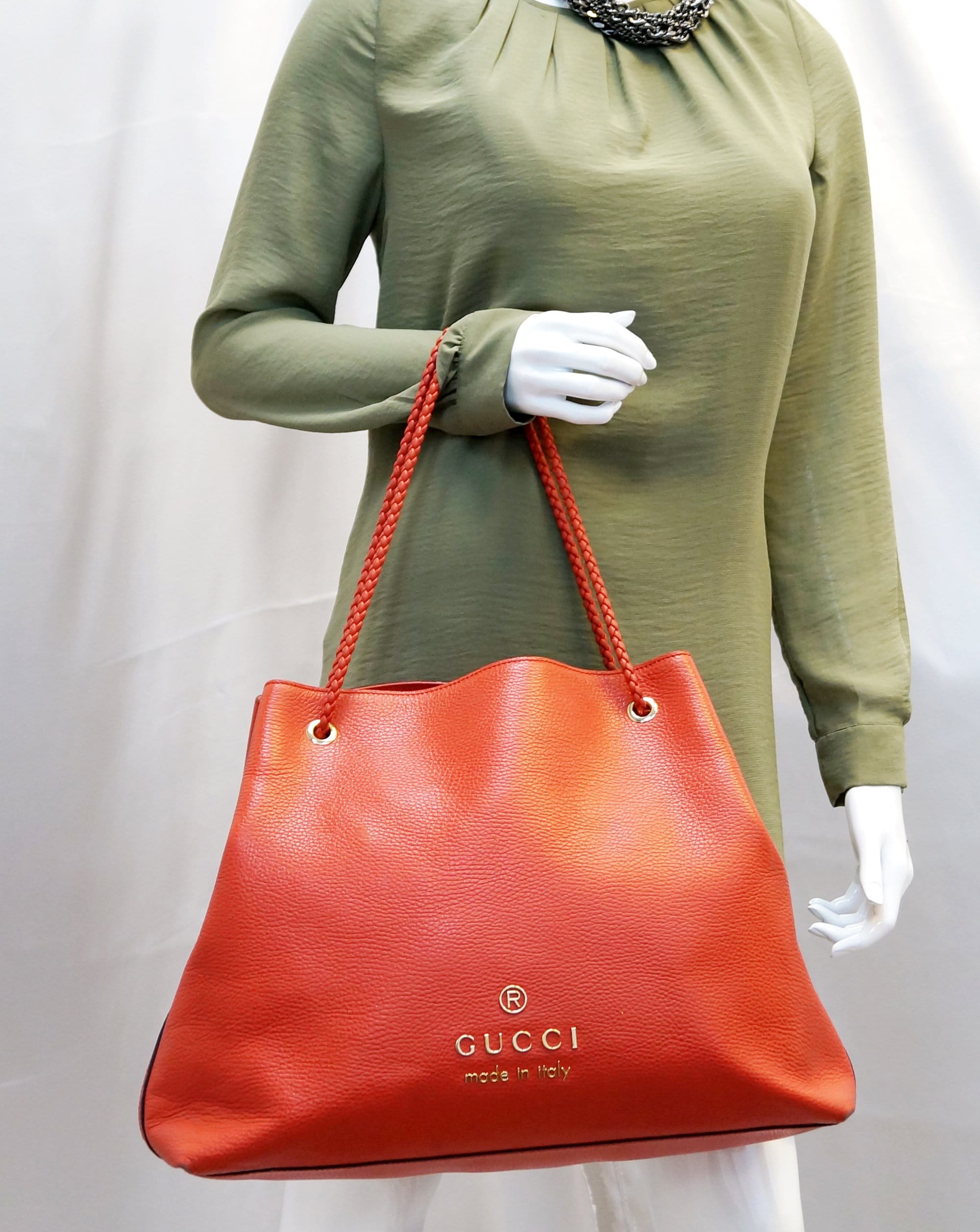 Gucci Red Braided Handle Leather Large Gifford Tote at 1stDibs