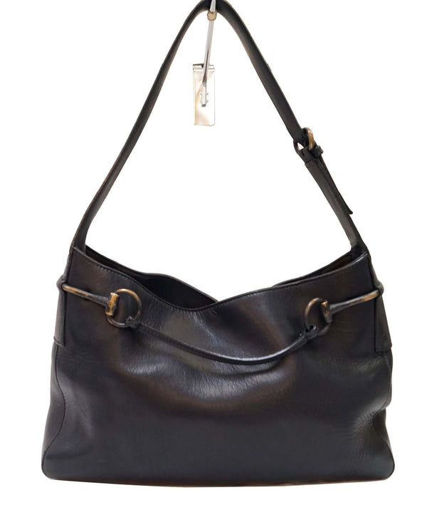 GUCCI Black Leather Horsebit Shoulder Bag 101975