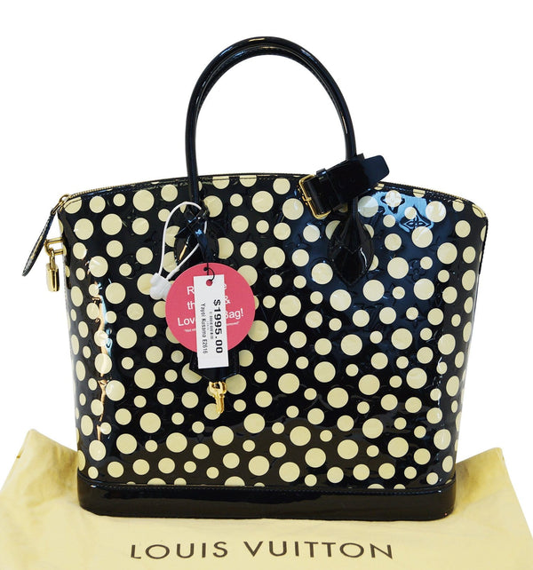 LOUIS VUITTON Limited Yayoi Kusama  Black Vernis White Dots Lockit MM Handbag