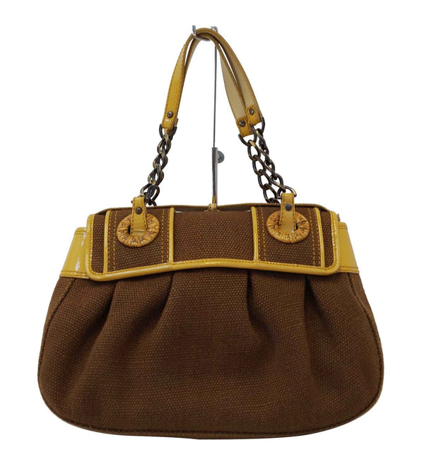 Fendi Raffia B Canvas Brown Shoulder Bag Mint Condition