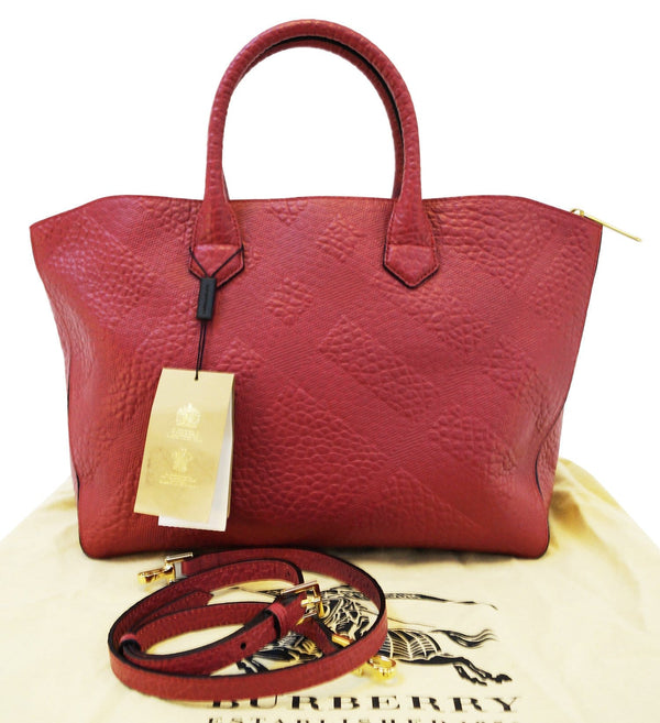 Burberry Dewsbury Red Leather Medium Check Tote Bag - Final Call