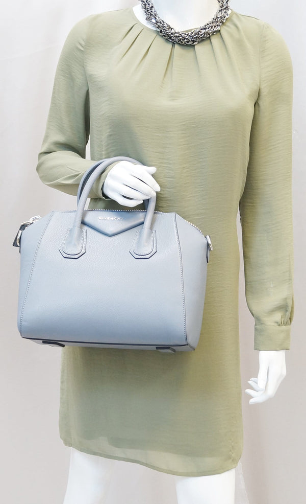 GIVENCHY Grey Goatskin Leather Medium Antigona Shoulder Bag