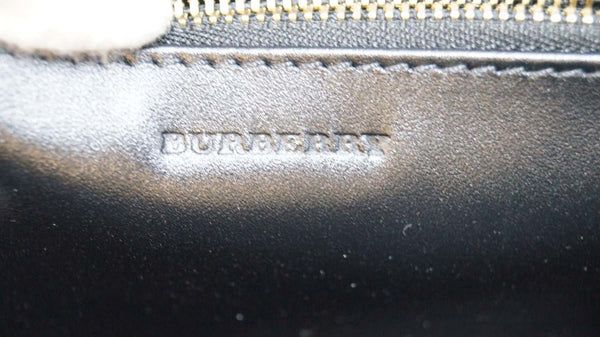 BURBERRY Embossed Check Leather Zip Around Wallet Black