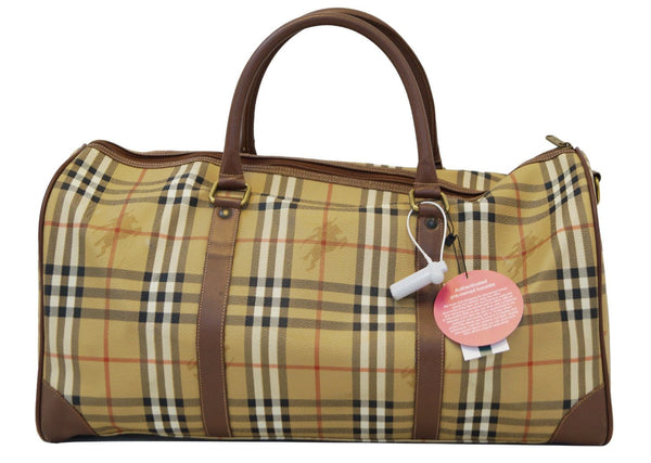 Burberry Travel Bag - Burberry Nova Check Leather Brown - strip