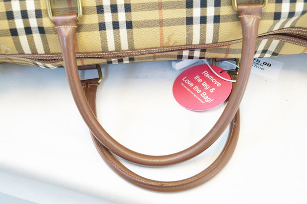 Burberry Travel Bag - Burberry Nova Check Leather Brown - handles