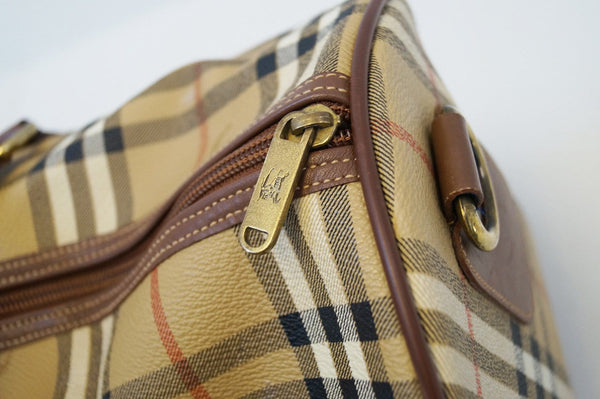 Burberry Travel Bag - Burberry Nova Check Leather Brown - zip