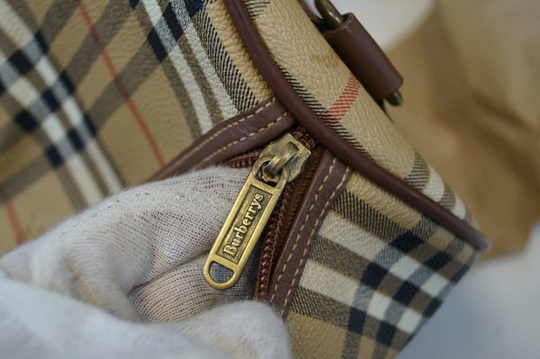 Burberry Travel Bag - Burberry Nova Check Leather Brown - gold zip