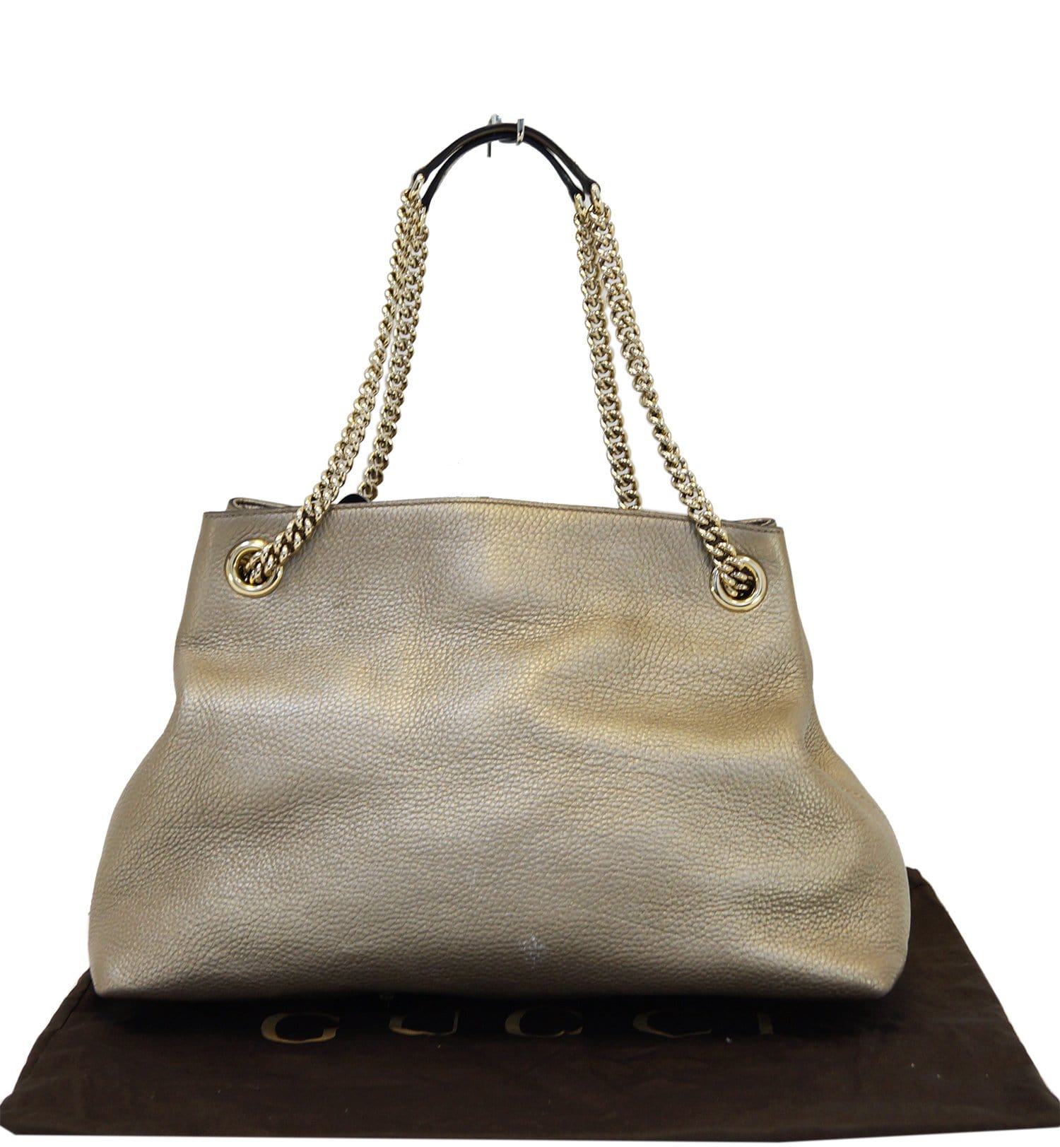 Gucci Soho Tote Bag in Gold Pebbled Leather Chain