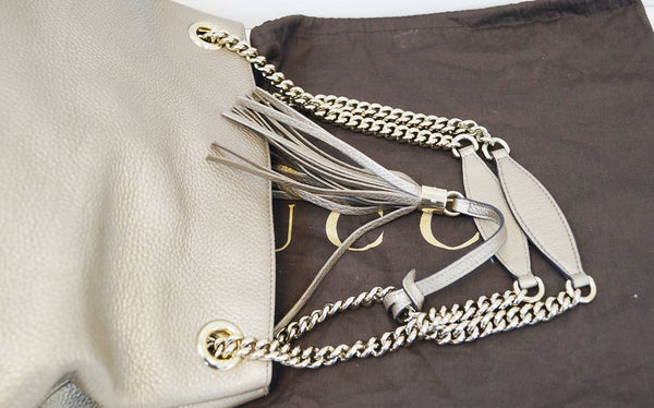 Gucci Soho Tote Bag in Gold Pebbled Leather Chain for women