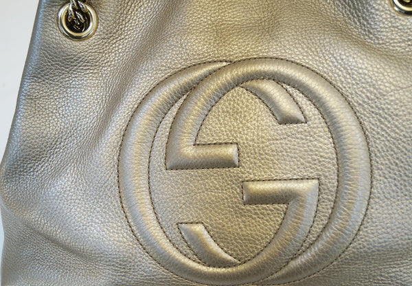 Gucci Soho Tote Bag in Gold Pebbled Leather Chain - gucci logo