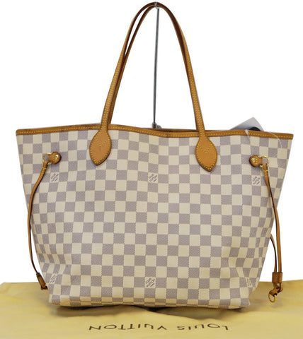 LOUIS VUITTON Neverfull MM Damier Azur White  Tote Bag