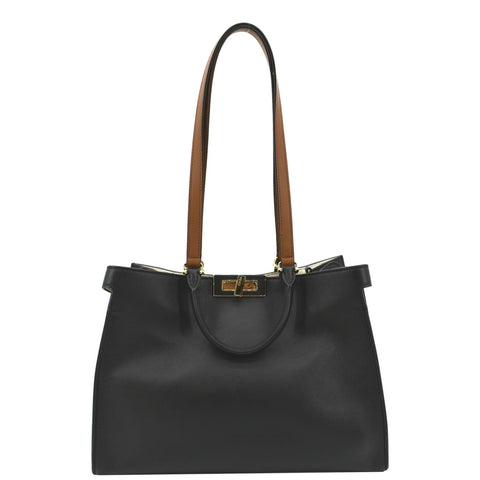 FENDI Peekaboo X-Lite Leather Tote Bag Black