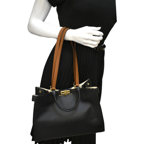 FENDI Peekaboo X-Lite Leather Tote Bag Black