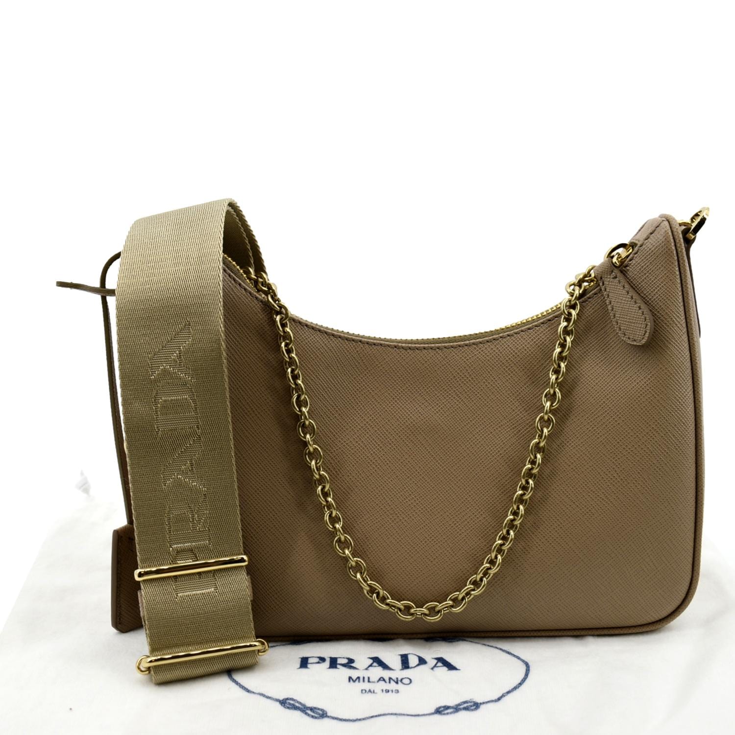 PRADA Re-Edition 2005 Saffiano Leather Shoulder Bag Beige