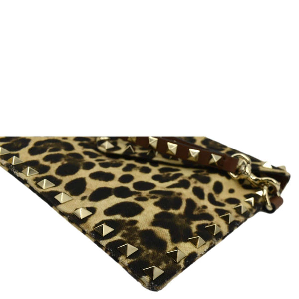 VALENTINO Rockstud Medium Leopard Print Canvas Clutch Bag Multicolor
