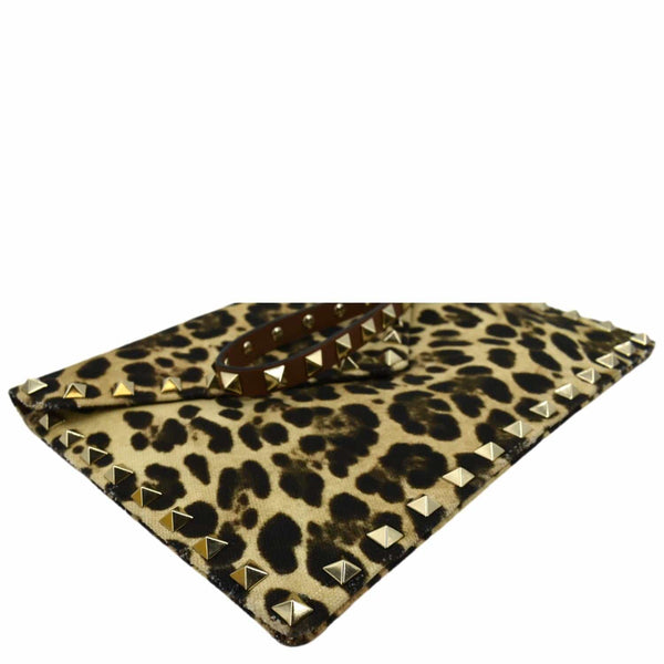 VALENTINO Rockstud Medium Leopard Print Canvas Clutch Bag Multicolor