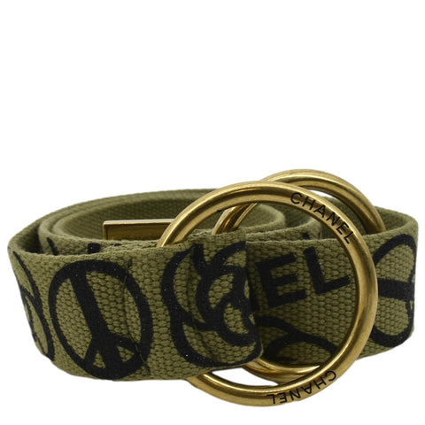 CHANEL CC Logo Embossed Canvas Belt Green