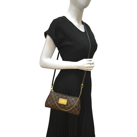 LOUIS VUITTON Eva Pochette Damier Ebene Clutch Crossbody Bag Brown