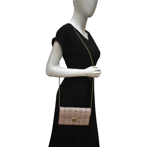 MCM Patricia Visetos Leather Crossbody Wallet Powder - Full View