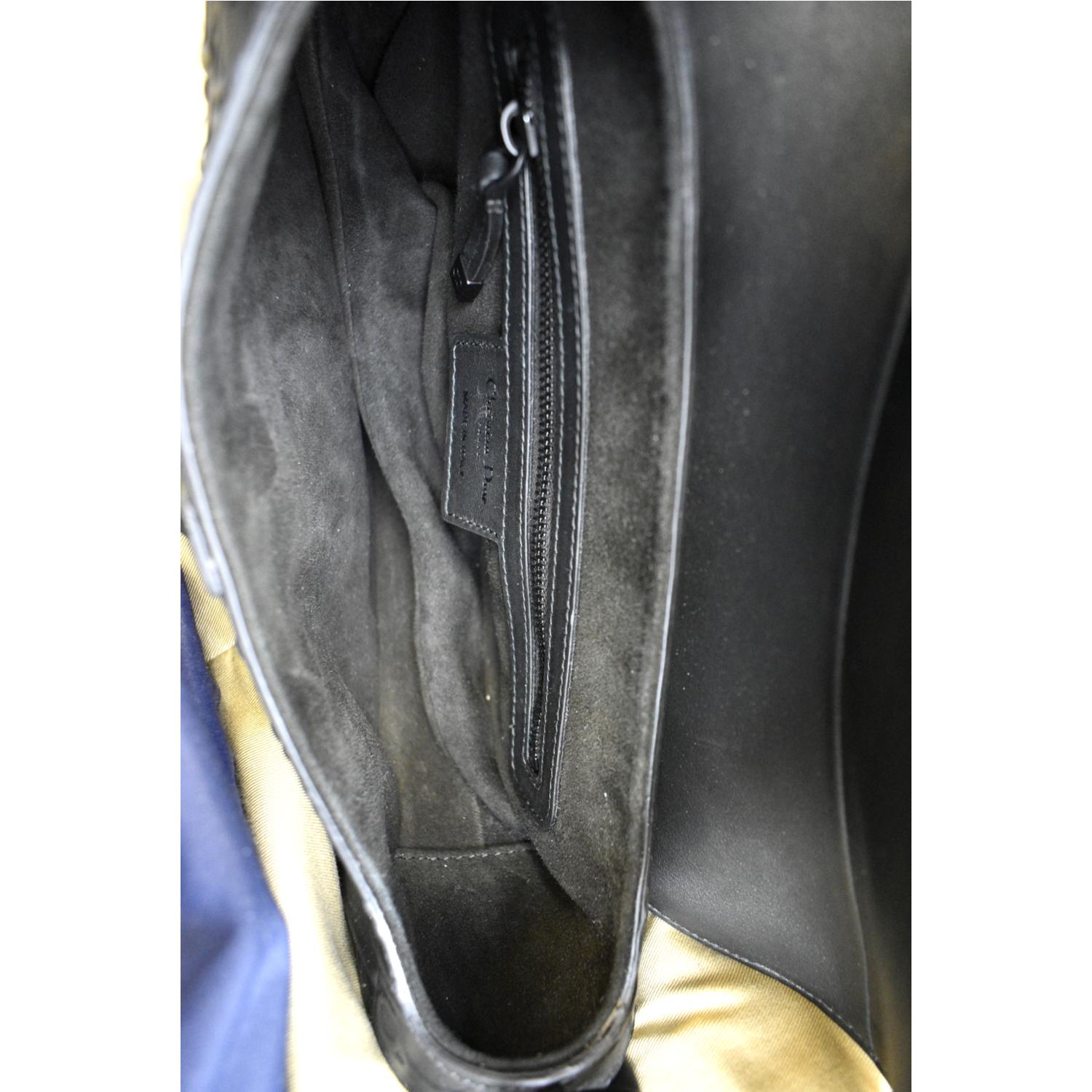CHRISTIAN DIOR Calfskin Embossed Oblique Mini Saddle Bag Black 492394