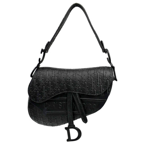CHRISTIAN DIOR Saddle Oblique Embossed Calfskin Satchel Bag Black