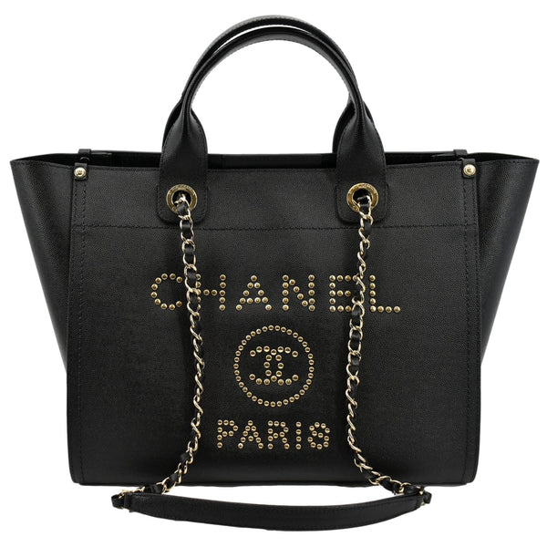 Chanel Studded Deauville Caviar Leather Tote Bag in Black - Front