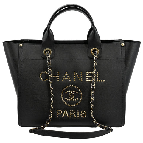 CHANEL Studded Deauville Caviar Leather Tote Bag Black - Hot Deals