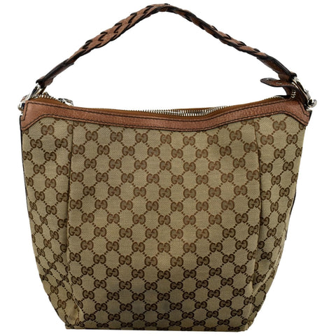 GUCCI Bamboo Bar GG Monogram Canvas Hobo Bag Brown 257090