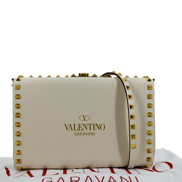VALENTINO Rockstud Alcove Calfskin Leather Clutch Shoulder Bag Ivory
