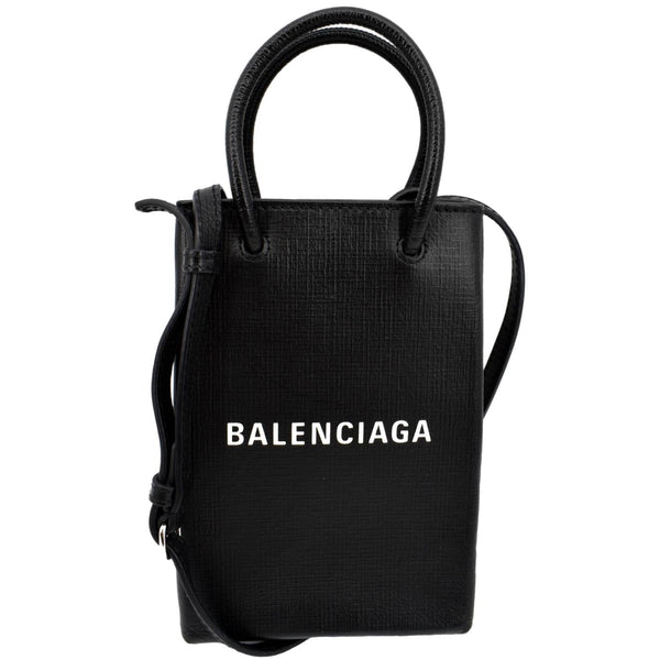 BALENCIAGA Leather Phone Holder Shopping Crossbody Bag quilt Black