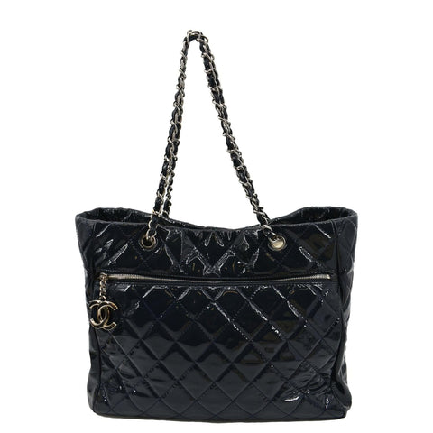 CHANEL Chic Glitter Large Patent Leather Tote Bag Blue