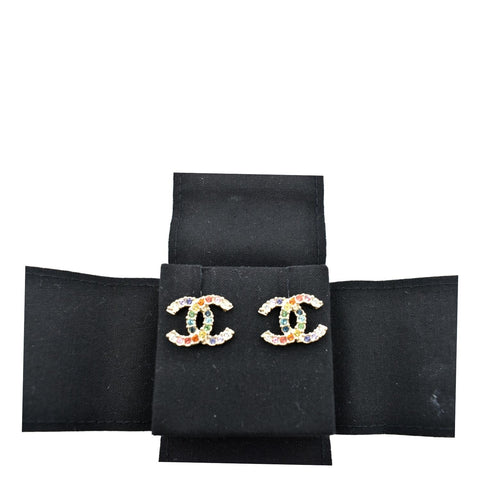 CHANEL CC Over The Rainbow Crystal Earring Gold Multicolor