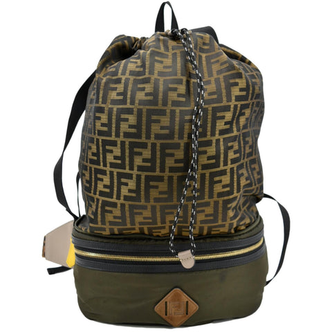 FENDI Convertible Monogram Canvas Backpack Bag Khaki