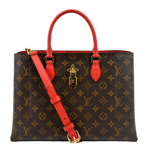 LOUIS VUITTON Flower Monogram Canvas Tote Shoulder Bag Cerise