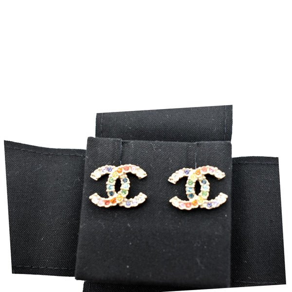 CHANEL CC Over The Rainbow Crystal Earring Gold Multicolor