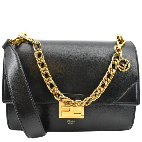FENDI Kan U Leather Shoulder Bag Black