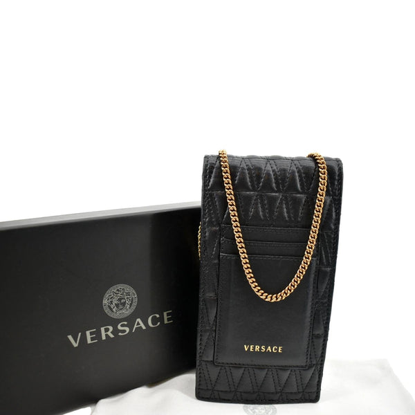 Versace Virtus Leather Crossbody Phone Pouch in Black - Back