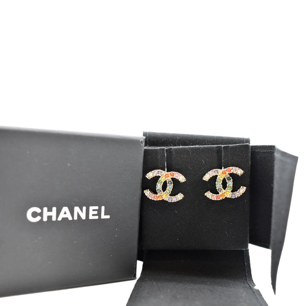 CHANEL shearling-trimmed CC Over The Rainbow Crystal Earring Gold Multicolor