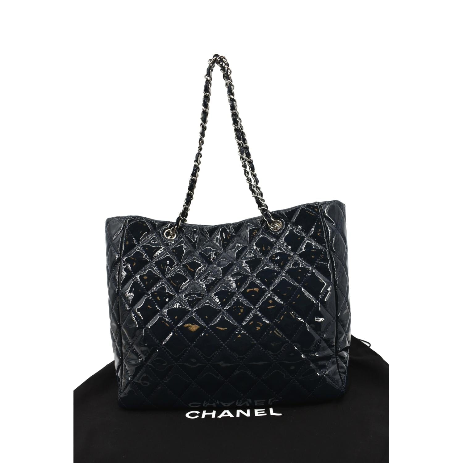 Chanel Chic Glitter Large Patent Leather Tote Bag Blue