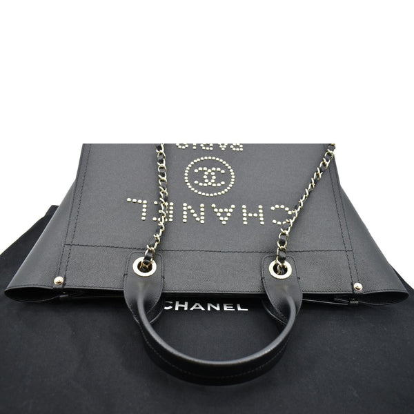Chanel Studded Deauville Caviar Leather Tote Bag in Black - Top