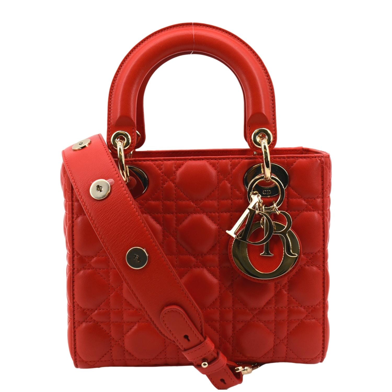 CHRISTIAN DIOR MY ABCDior Small Cannage Lambskin Leather Shoulder Bag Red