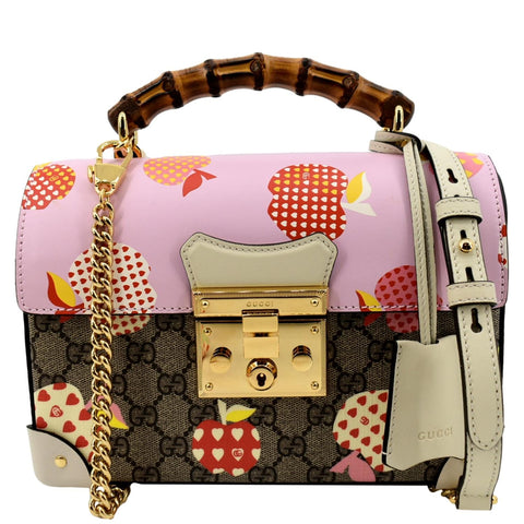 GUCCI Les Pommes GG Supreme Bamboo Top Handle Shoulder Bag Beige 603221