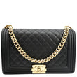 Chanel Boy New Medium Chevron Caviar Shoulder Bag Black - Front